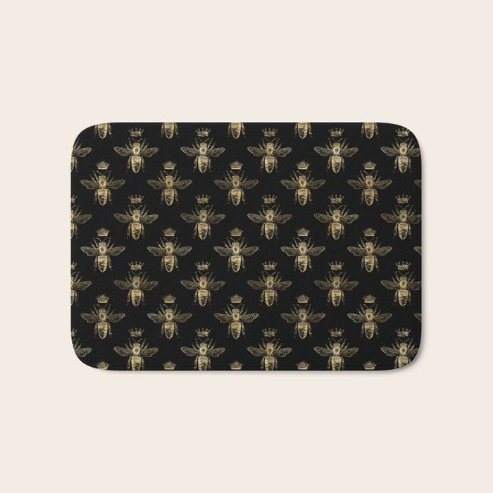 Black & Gold Queen Bee Pattern Bath Mat Gallery Image 1