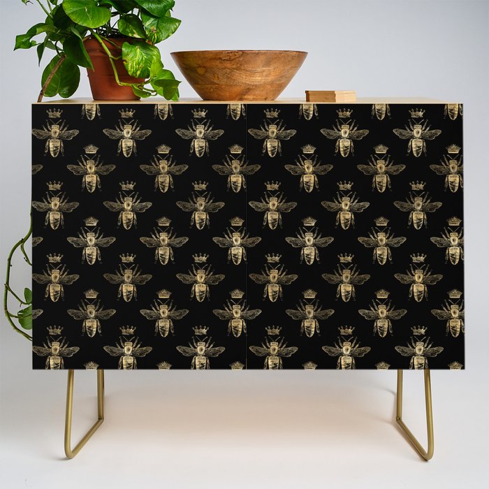 Black & Gold Queen Bee Pattern Credenza Gallery Image 1