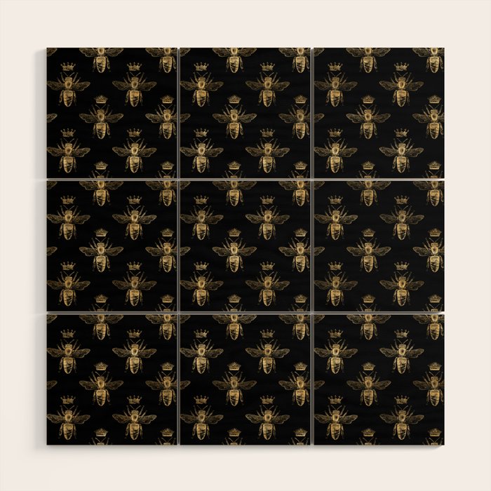 Black & Gold Queen Bee Pattern Wood Wall Art Gallery Image 1