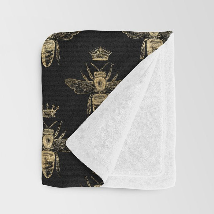 Black & Gold Queen Bee Pattern Throw Blanket Gallery Image 3
