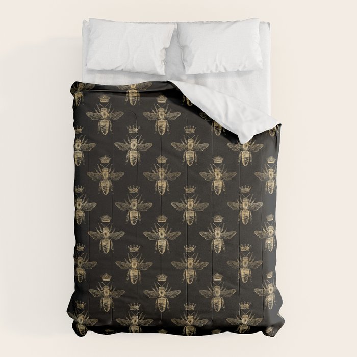 Black & Gold Queen Bee Pattern Comforter Gallery Image 1
