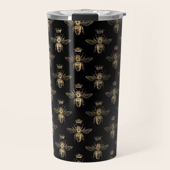 Black & Gold Queen Bee Pattern Travel Mug Gallery Image 1