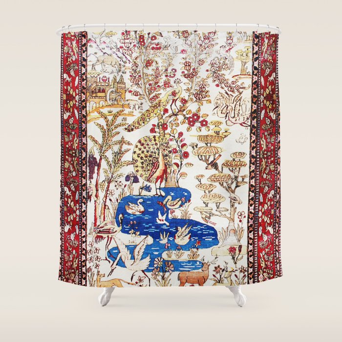Vintage Persian Animal Rug Print Shower Curtain Gallery Image 1