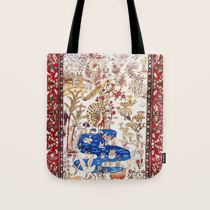Vintage Persian Animal Rug Print Tote Bag Gallery Image 1