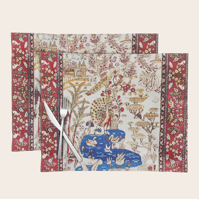 Vintage Persian Animal Rug Print Placemat Gallery Image 1