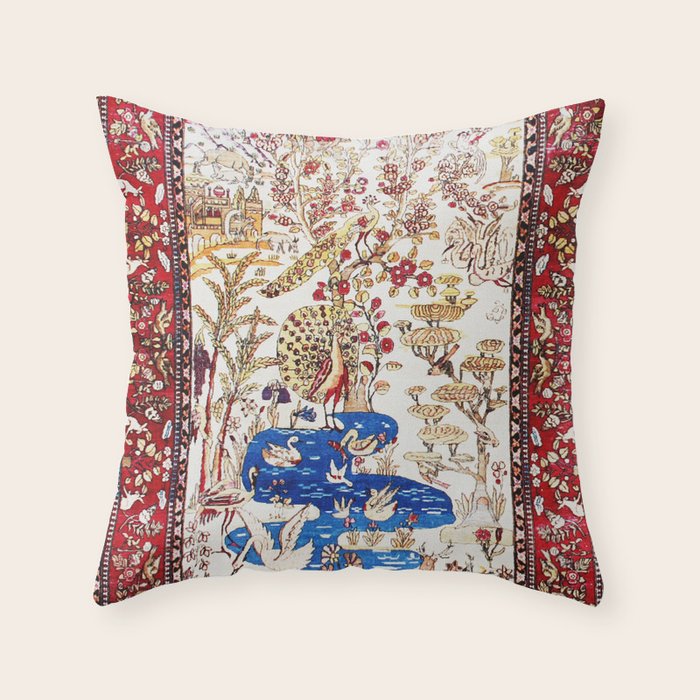 Vintage Persian Animal Rug Print Throw Pillow Gallery Image 6