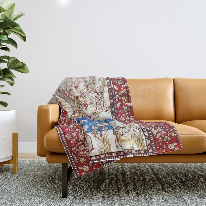 Vintage Persian Animal Rug Print Throw Blanket Gallery Image 1