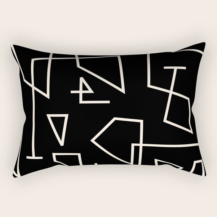 Peripatesis Modern Minimalist Abstract Line Art in Black and Almond Cream Rectangular Pillow Gallery Image 1