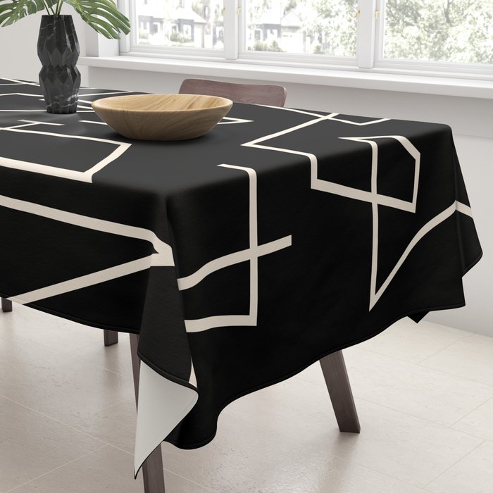 Peripatesis Modern Minimalist Abstract Line Art in Black and Almond Cream Tablecloth Gallery Image 3