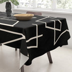 Peripatesis Modern Minimalist Abstract Line Art in Black and Almond Cream Tablecloth Gallery Image 3