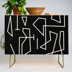 Peripatesis Modern Minimalist Abstract Line Art in Black and Almond Cream Credenza Gallery Image 1