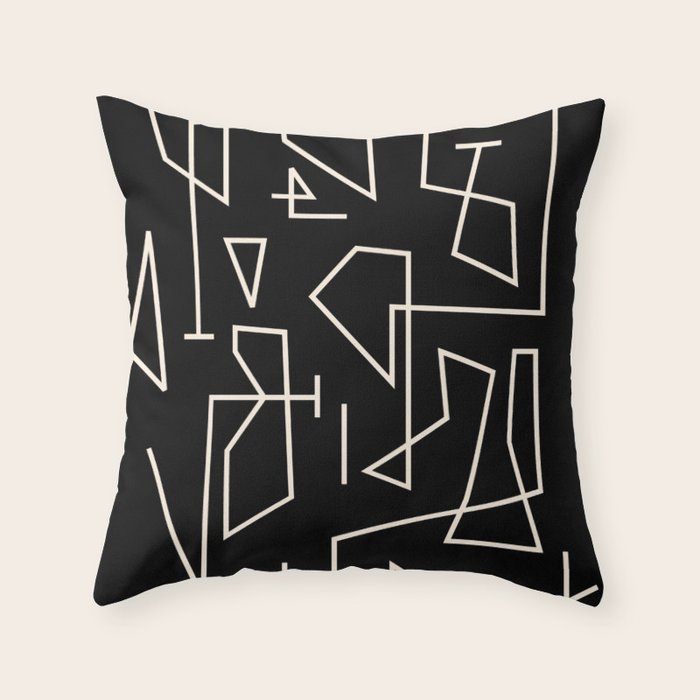 Peripatesis Modern Minimalist Abstract Line Art in Black and Almond Cream Throw Pillow Gallery Image 6
