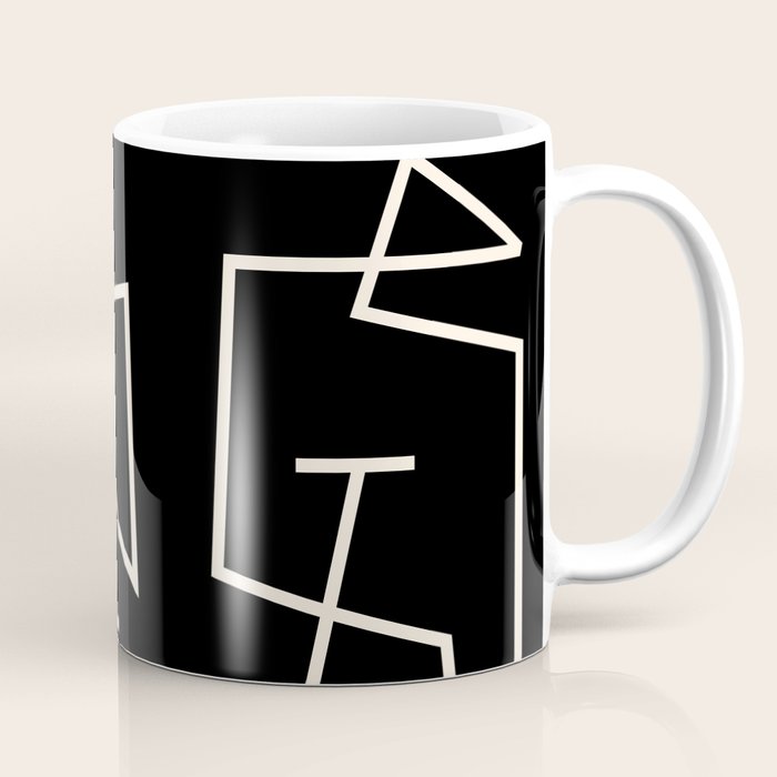 Peripatesis Modern Minimalist Abstract Line Art in Black and Almond Cream Coffee Mug Gallery Image 1