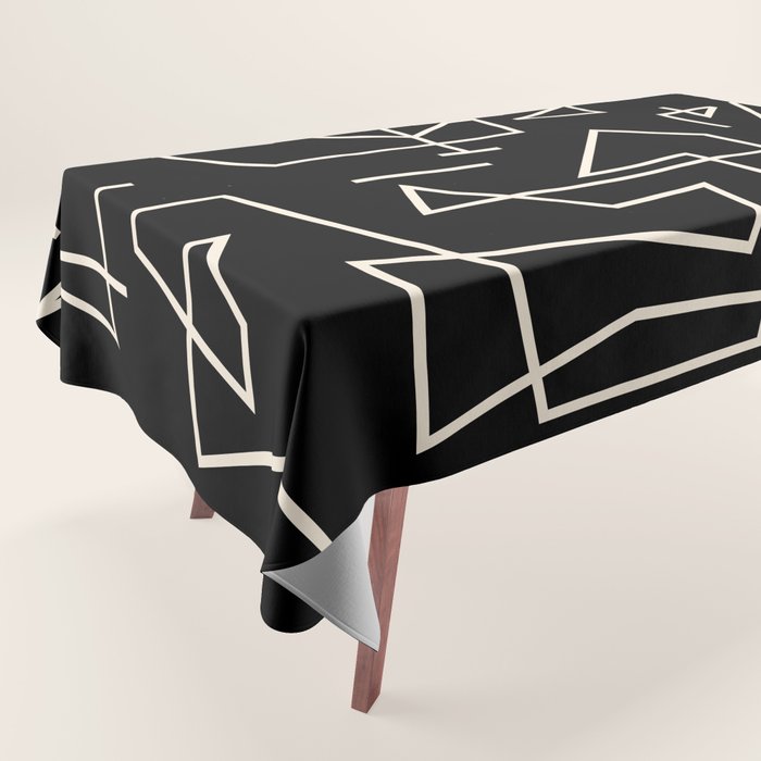 Peripatesis Modern Minimalist Abstract Line Art in Black and Almond Cream Tablecloth Gallery Image 1
