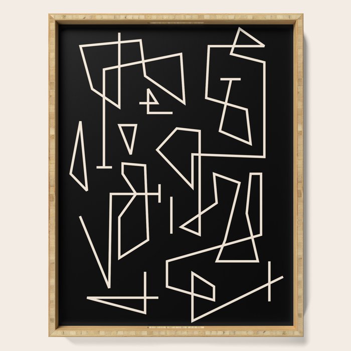 Peripatesis Modern Minimalist Abstract Line Art in Black and Almond Cream Serving Tray Gallery Image 1