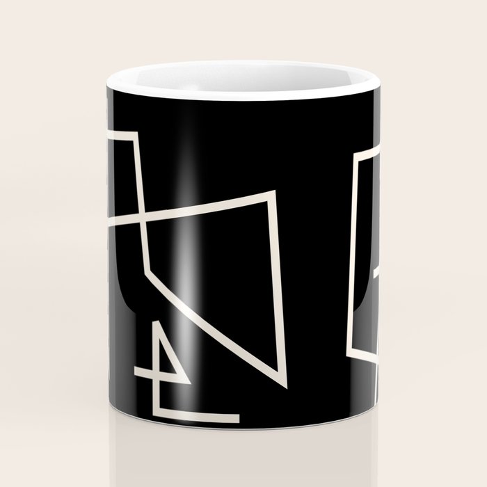 Peripatesis Modern Minimalist Abstract Line Art in Black and Almond Cream Coffee Mug Gallery Image 4
