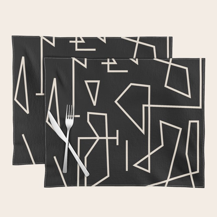 Peripatesis Modern Minimalist Abstract Line Art in Black and Almond Cream Placemat Gallery Image 1