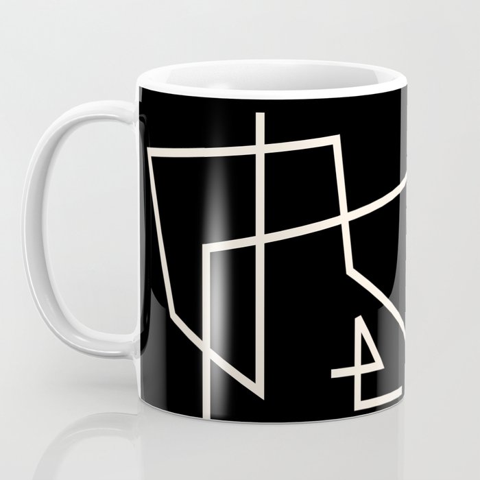 Peripatesis Modern Minimalist Abstract Line Art in Black and Almond Cream Coffee Mug Gallery Image 3