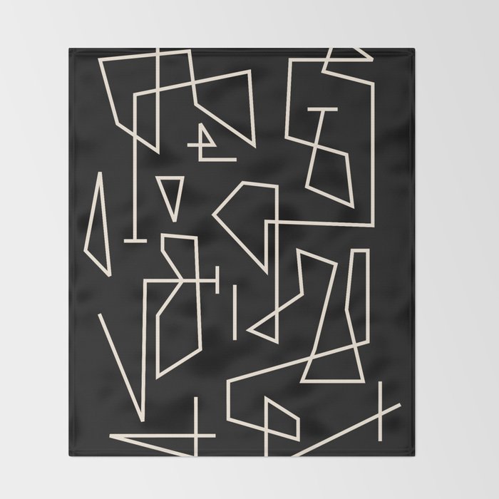 Peripatesis Modern Minimalist Abstract Line Art in Black and Almond Cream Throw Blanket Gallery Image 2