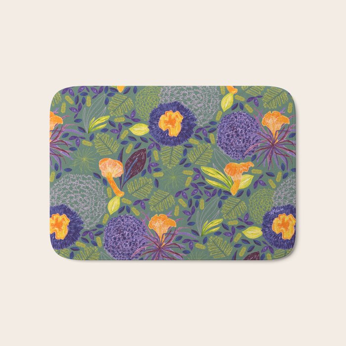 Forest Full of Wild Mushrooms in Sage & Plum Bath Mat Gallery Image 1
