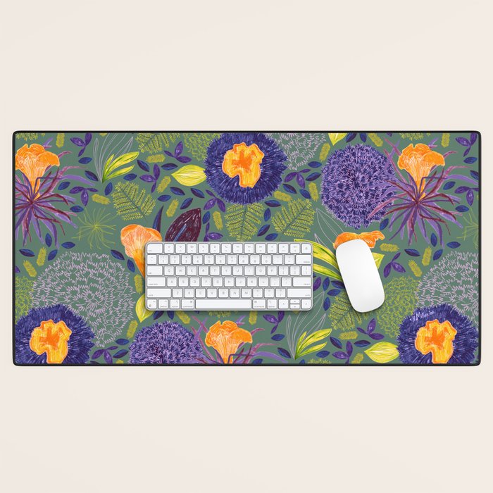 Forest Full of Wild Mushrooms in Sage & Plum Desk Mat Gallery Image 1