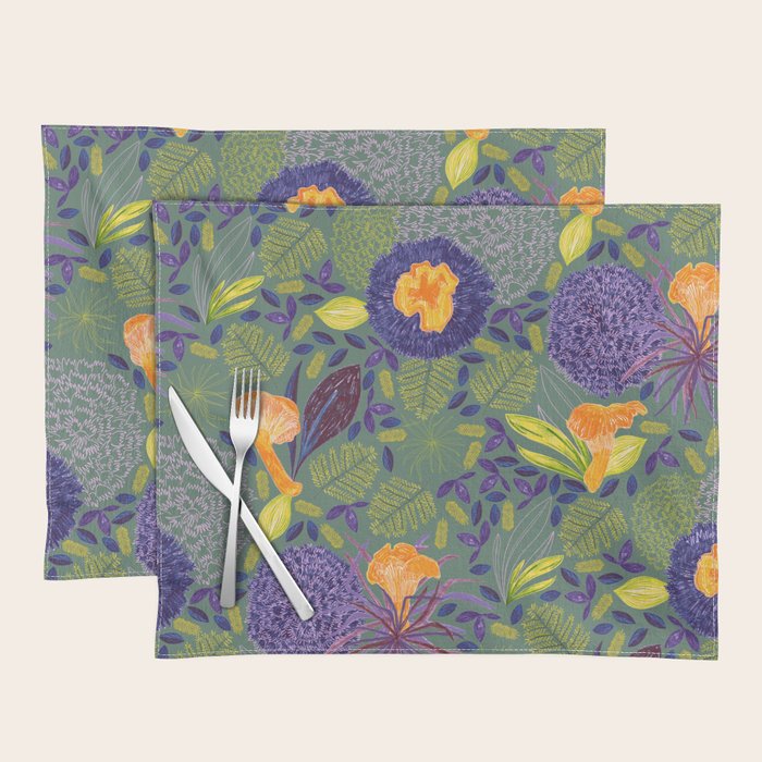 Forest Full of Wild Mushrooms in Sage & Plum Placemat Gallery Image 1