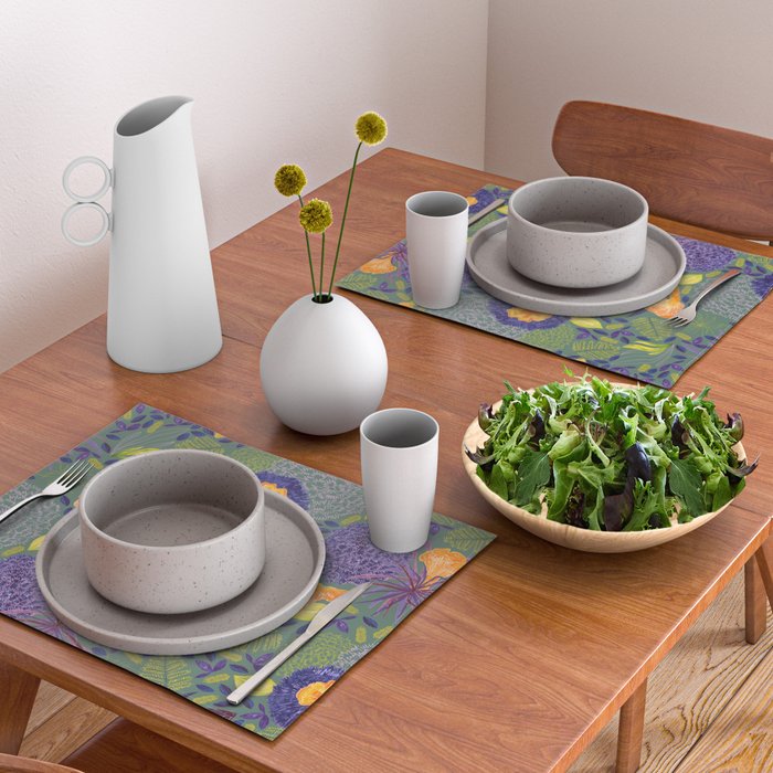 Forest Full of Wild Mushrooms in Sage & Plum Placemat Gallery Image 2