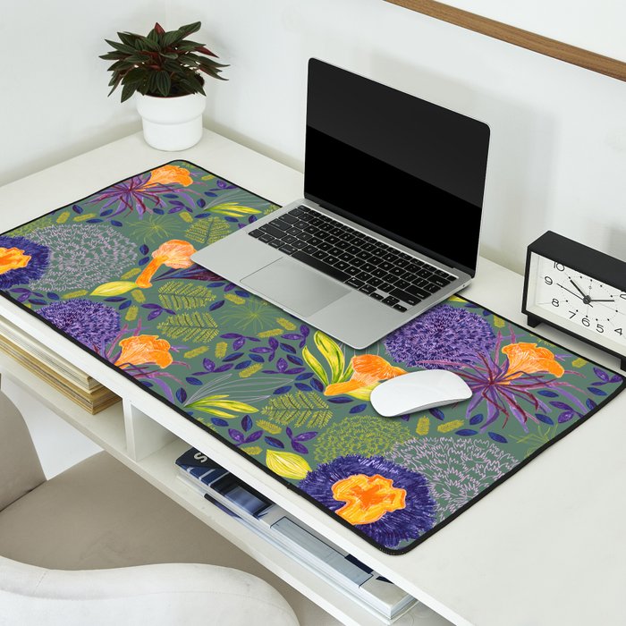Forest Full of Wild Mushrooms in Sage & Plum Desk Mat Gallery Image 2