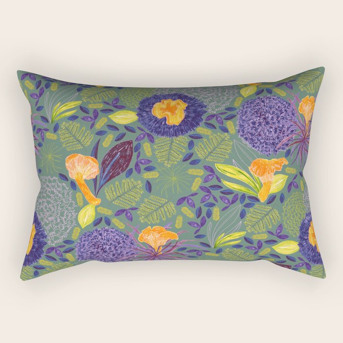 Forest Full of Wild Mushrooms in Sage & Plum Rectangular Pillow Gallery Image 2