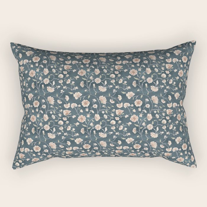Ditsy Block Print Trailing Floral - Midnight Rectangular Pillow Gallery Image 1
