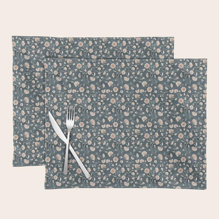 Ditsy Block Print Trailing Floral - Midnight Placemat Gallery Image 1