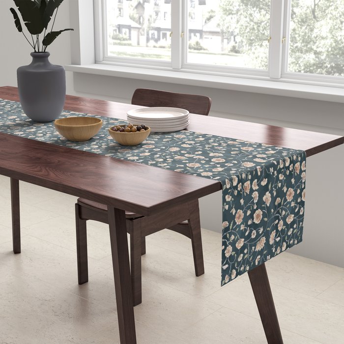 Ditsy Block Print Trailing Floral - Midnight Table Runner Gallery Image 2