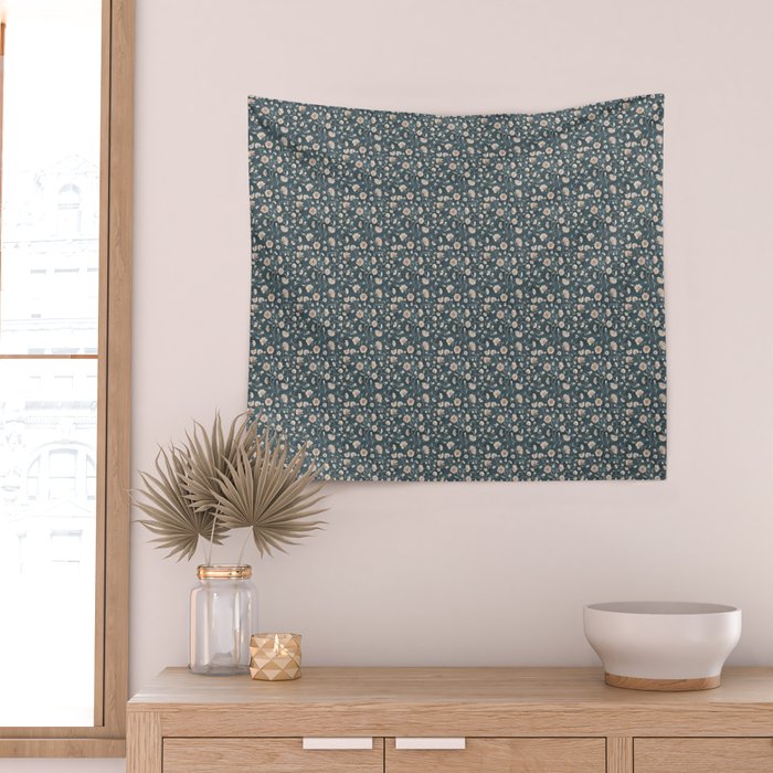 Ditsy Block Print Trailing Floral - Midnight Wall Tapestry Gallery Image 2