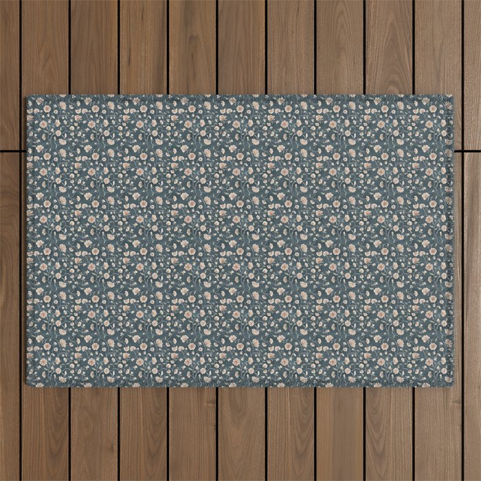 Ditsy Block Print Trailing Floral - Midnight Outdoor Rug Gallery Image 1