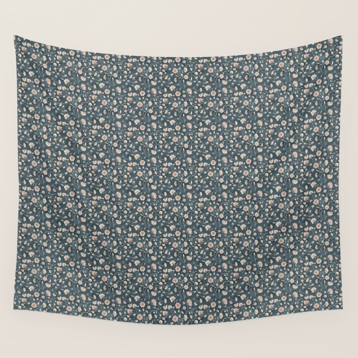 Ditsy Block Print Trailing Floral - Midnight Wall Tapestry Gallery Image 4