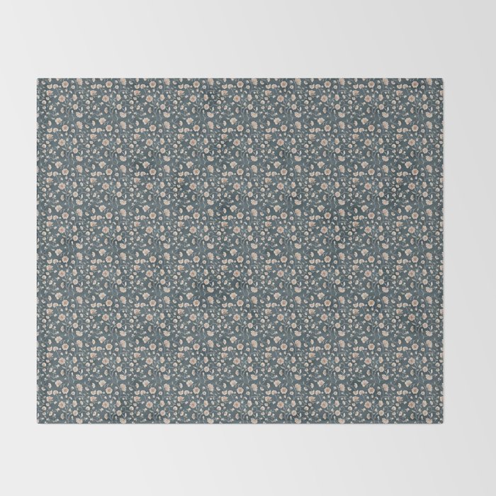 Ditsy Block Print Trailing Floral - Midnight Throw Blanket Gallery Image 2