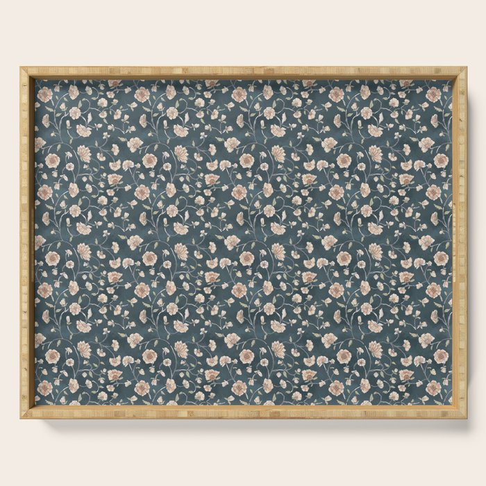Ditsy Block Print Trailing Floral - Midnight Serving Tray Gallery Image 1