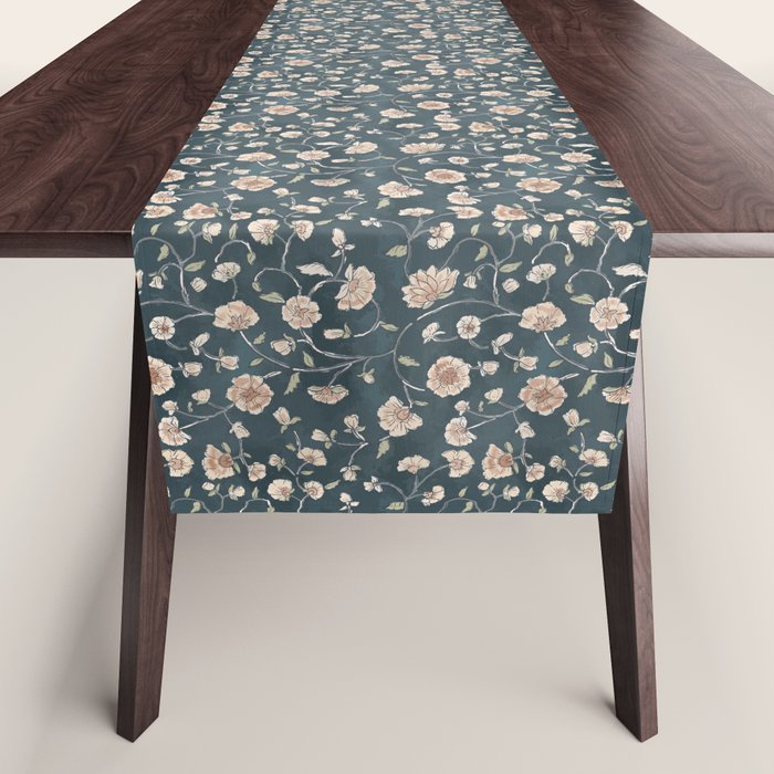 Ditsy Block Print Trailing Floral - Midnight Table Runner Gallery Image 1