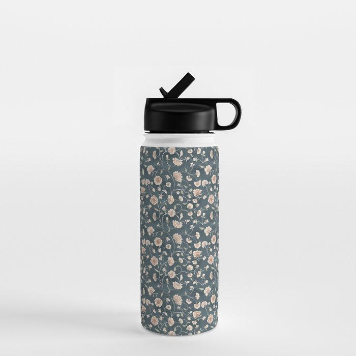 Ditsy Block Print Trailing Floral - Midnight Water Bottle Gallery Image 1