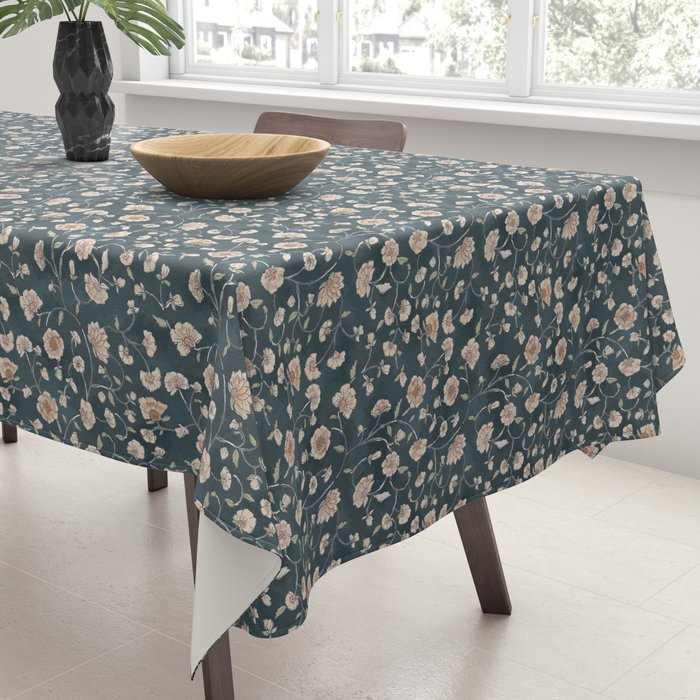 Ditsy Block Print Trailing Floral - Midnight Tablecloth Gallery Image 3