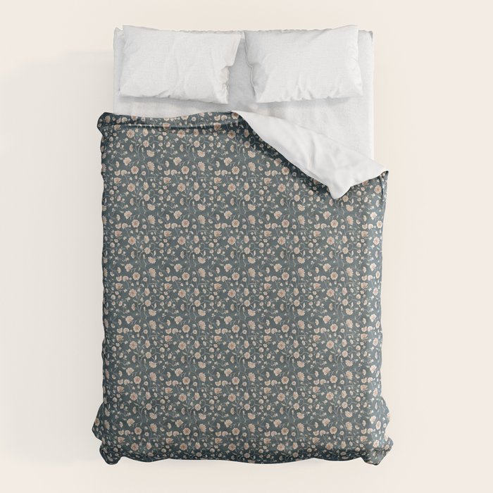 Ditsy Block Print Trailing Floral - Midnight Duvet Cover Gallery Image 1