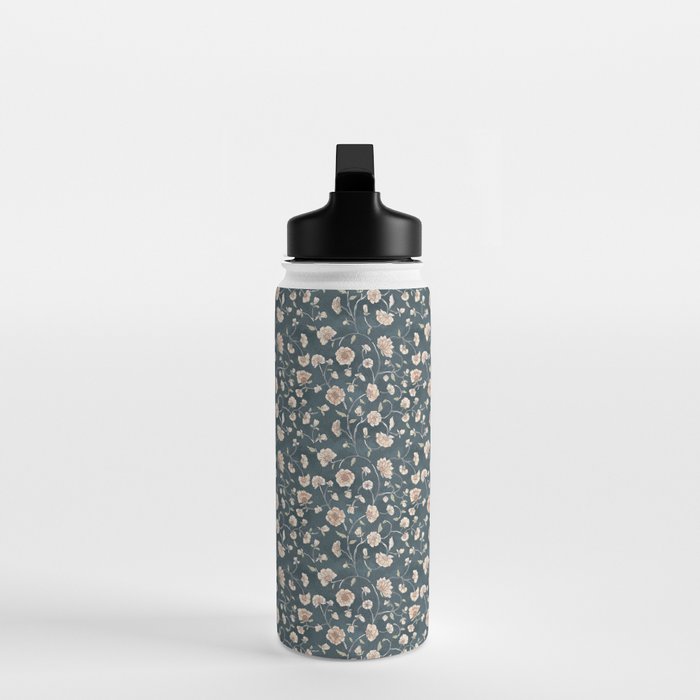 Ditsy Block Print Trailing Floral - Midnight Water Bottle Gallery Image 3