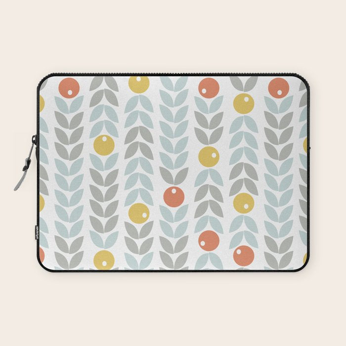 Mid Century Modern Retro Leaf and Circle Pattern Laptop Sleeve Gallery Image 1