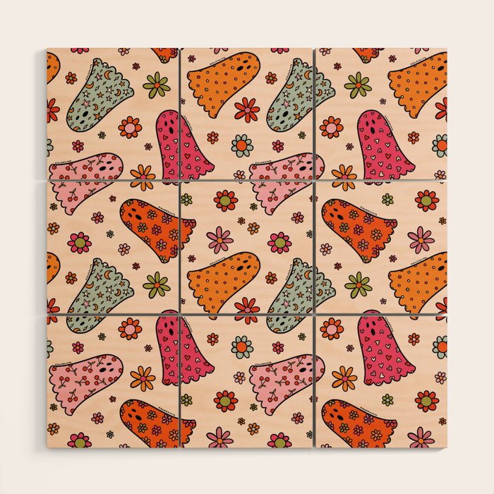 Cute Ghost Print Wood Wall Art Gallery Image 1