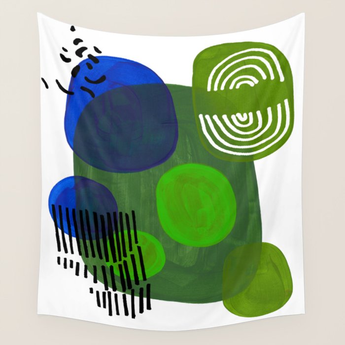 Modern Mid Century Fun Colorful Abstract Minimalist Painting Shapes & Patterns Swamp Monster Greens Wall Tapestry Gallery Image 4