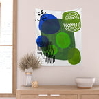 Modern Mid Century Fun Colorful Abstract Minimalist Painting Shapes & Patterns Swamp Monster Greens Wall Tapestry Gallery Image 2