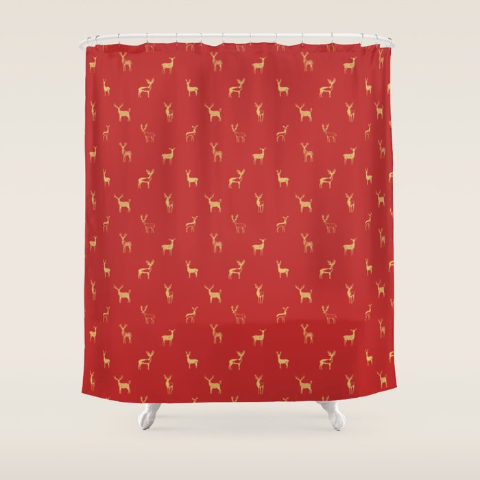 Vintage christmas deer animal pattern art Shower Curtain Gallery Image 1