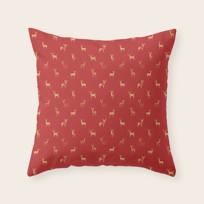 Vintage christmas deer animal pattern art Throw Pillow Gallery Image 6