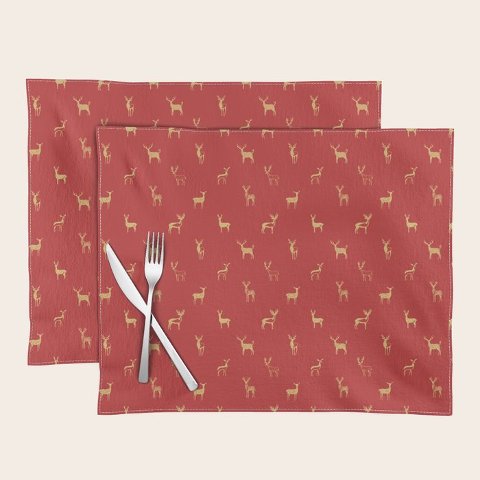 Vintage christmas deer animal pattern art Placemat Gallery Image 1