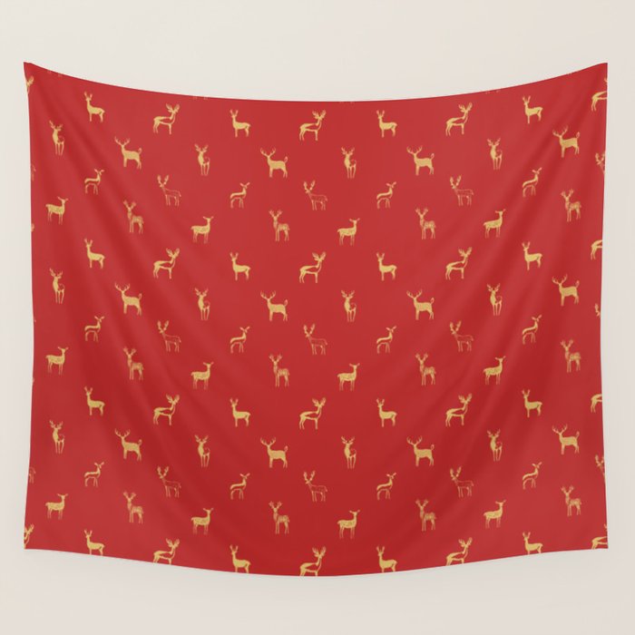 Vintage christmas deer animal pattern art Wall Tapestry Gallery Image 4